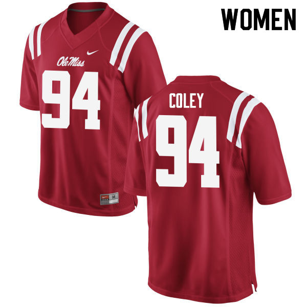 Women #94 James Coley Ole Miss Rebels College Football Jerseys Sale-Red - Click Image to Close